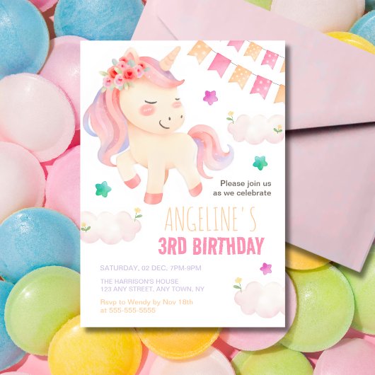 Pastel Schattigee Eenhoorn Bunting Flag Meisje Ver Kaart