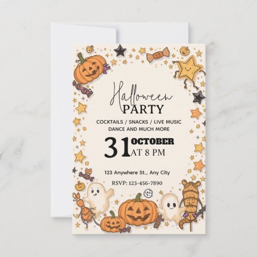 Pastel Schattigee Halloween Party Invitation – Bew Kaart (Voorkant)