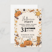 Pastel Schattigee Halloween Party Invitation – Bew Kaart (Voorkant / Achterkant)