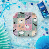 Pastel Schattigee Halloween Spooky Ghost Geruit Papieren Bordje (Feest)