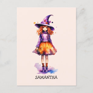 Pastel Schattigee heks meisje - Halloween esthetie Briefkaart