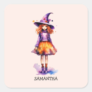 Pastel Schattigee heks meisje - Halloween esthetie Vierkante Sticker