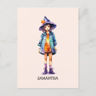 Pastel Schattigee heks meisje Halloween esthetiek Briefkaart