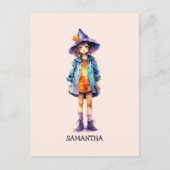 Pastel Schattigee heks meisje Halloween esthetiek Briefkaart (Voorkant)