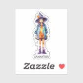 Pastel Schattigee heks meisje Halloween esthetiek Sticker (Vel)