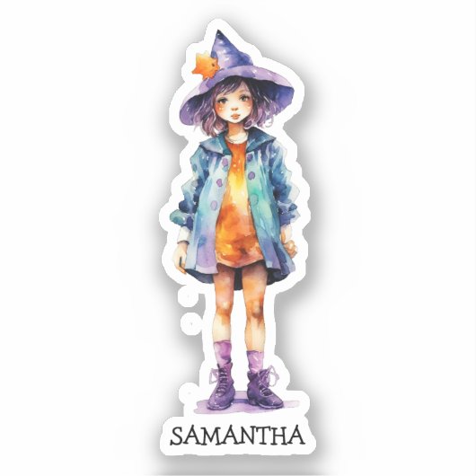 Pastel Schattigee heks meisje Halloween esthetiek Sticker (Voorkant)