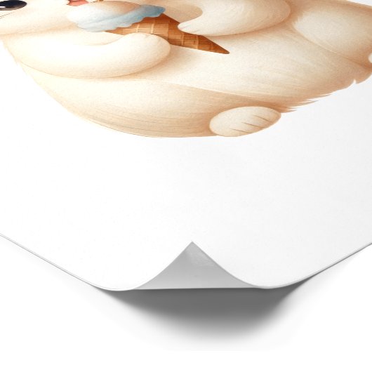 Pastel Schattigee Ronde Kitten met Ice Cream Cone Poster (Hoek)