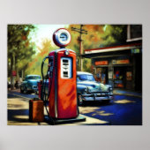 Pastel schets benzinestation auto's poster (Voorkant)