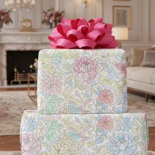 Pastel schets waterverf bloemmotief cadeaupapier
