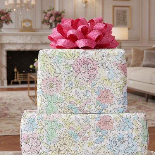 Pastel schets waterverf bloemmotief cadeaupapier