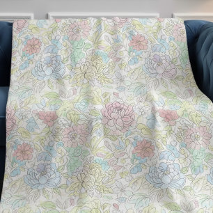 Pastel schets waterverf bloemmotief fleece deken
