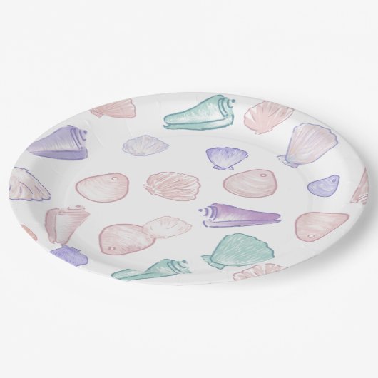 Pastel Schilderachtig Zeeschelp Onderzee Feest Papieren Bordje (Gekanteld)