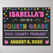 Pastel schoolbord eerste dag vierde klas bord poster (Voorkant)