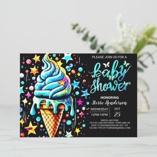 Pastel Scoop Ice Cream Boy Baby shower Kaart (Staand voorkant)