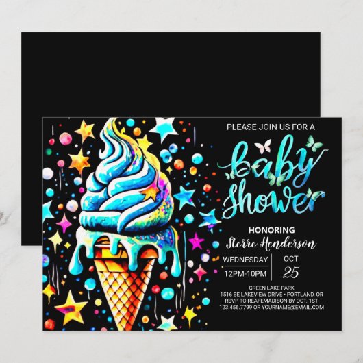 Pastel Scoop Ice Cream Boy Baby shower Kaart (Voorkant / Achterkant)