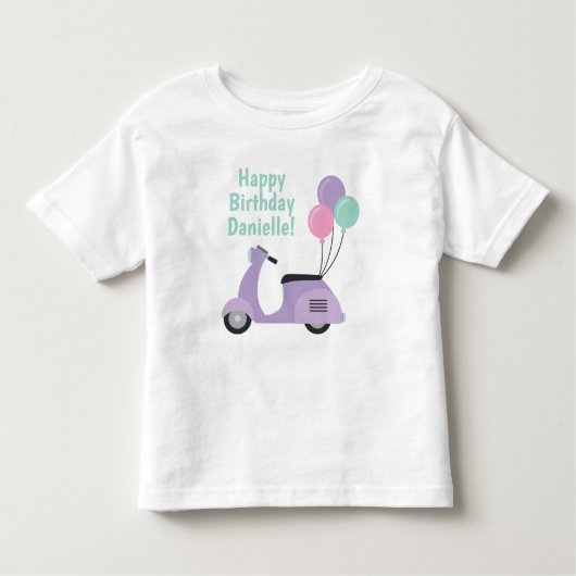 Pastel Scooter & Balloons Gepersonaliseerd T-shirt (Voorkant)