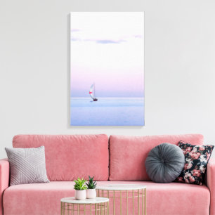 Pastel Seascape met een zeilboot Canvas Afdruk