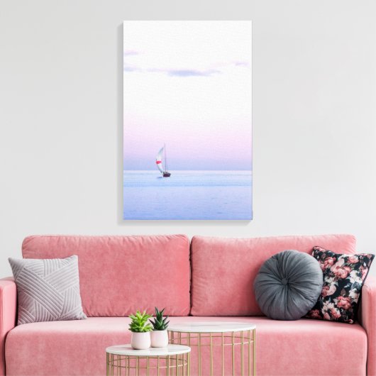 Pastel Seascape met een zeilboot Canvas Afdruk (Insitu (Woonkamer))