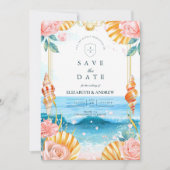 Pastel Seashell Coastal Waters Wedding Save The Date (Voorkant)