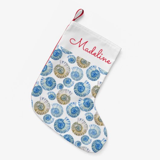 Pastel Seashell Pattern | Jouw namen toevoegen Kleine Kerstsok (Voorkant (Hangend))