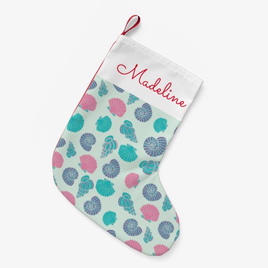 Pastel Seashell Pattern | Jouw namen toevoegen Kleine Kerstsok (Voorkant (Hangend))