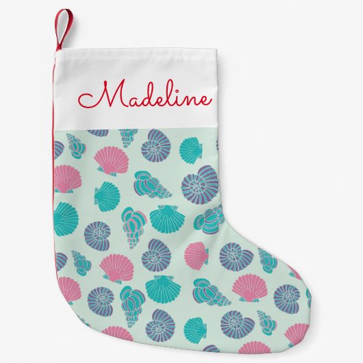 Pastel Seashell Pattern | Jouw namen toevoegen Kleine Kerstsok (Voorkant)