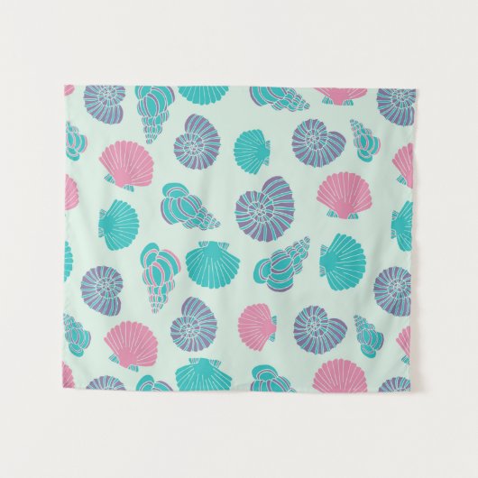 Pastel Seashell Pattern Wandkleed (Voorkant (horizontaal))