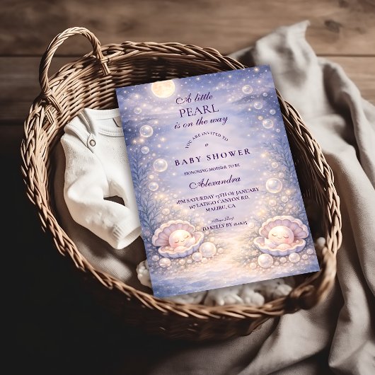 Pastel Seashell Pearl Baby Shower Kaart