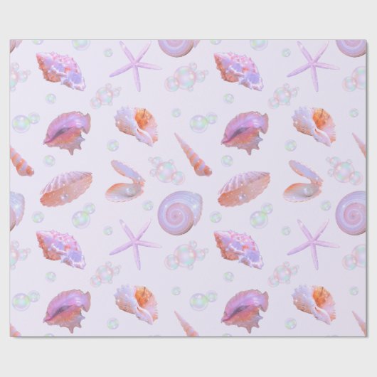Pastel Seashell & Pearl Ocean Pattern Gift Wrap Cadeaupapier (Vlak)