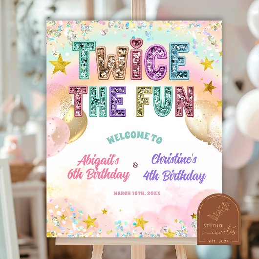 Pastel Sequin Glitter Double Birthday Welcome Sign Poster