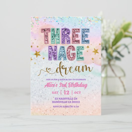 Pastel Sequin Glitter Threenage Dream Birthday Kaart (Staand voorkant)