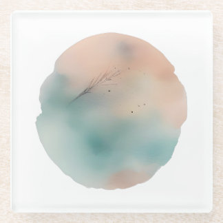 Pastel Serenity – Abstracte minimalistische kunst Glazen Onderzetter