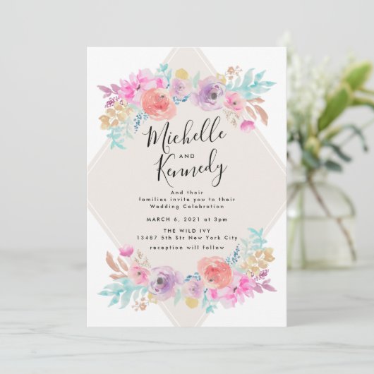 Pastel Shabby Chic Garden Floral Boho Wedding Kaart (Staand voorkant)