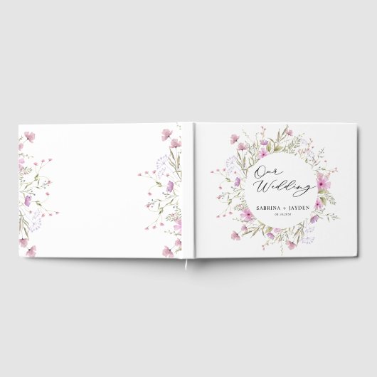Pastel Shade Blush Roze Wild Bloemen Bruiloft Gastenboek (Volledig)