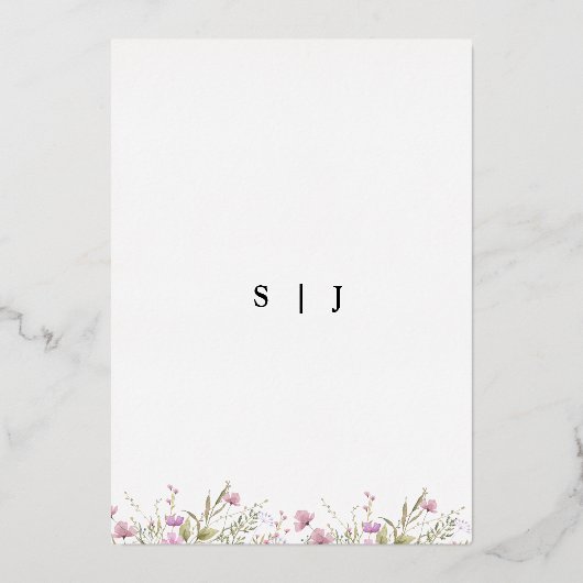 Pastel Shade Blush Roze Wild Bloemen Bruiloft Goud Folie Uitnodiging (Achterkant)