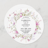 Pastel Shade Blush Roze Wild Bloemen Bruiloft Kaart (Voorkant / Achterkant)