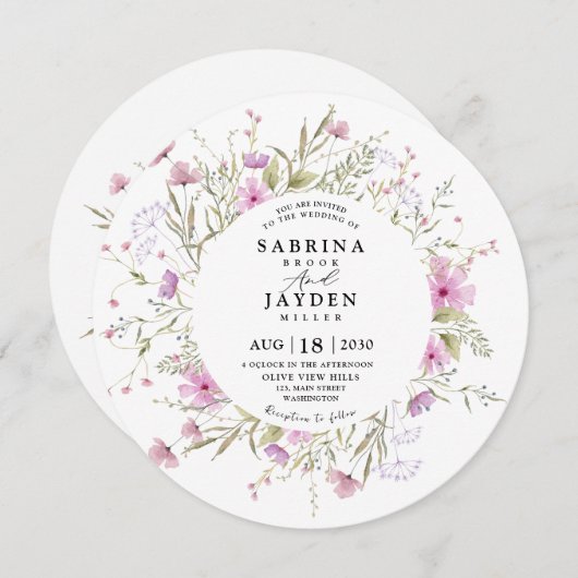 Pastel Shade Blush Roze Wild Bloemen Bruiloft Kaart (Voorkant / Achterkant)