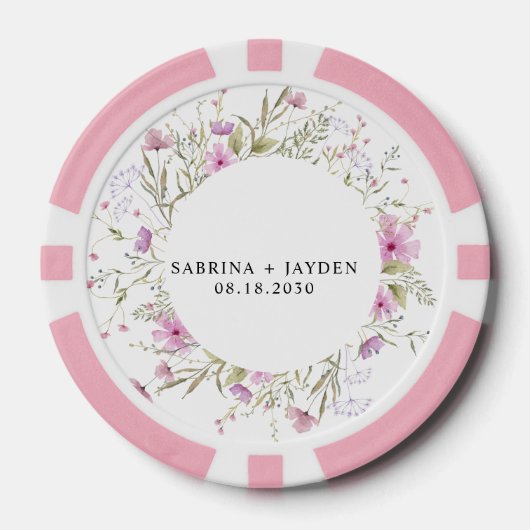 Pastel Shade Blush Roze Wild Bloemen Bruiloft Poker Chips (Voorkant)
