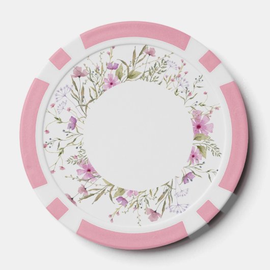Pastel Shade Blush Roze Wild Bloemen Bruiloft Poker Chips (Achterkant)