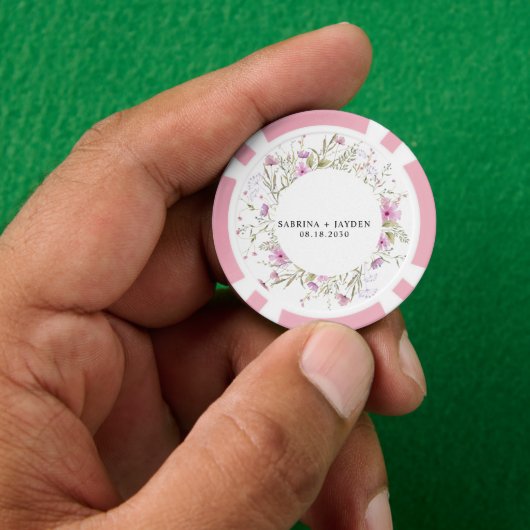 Pastel Shade Blush Roze Wild Bloemen Bruiloft Poker Chips (Hand)