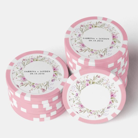 Pastel Shade Blush Roze Wild Bloemen Bruiloft Poker Chips (Opstapeling)