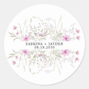 Pastel Shade Blush Roze Wild Bloemen Bruiloft Ronde Sticker