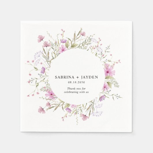 Pastel Shade Blush Roze Wild Bloemen Bruiloft Servet (Voorkant)