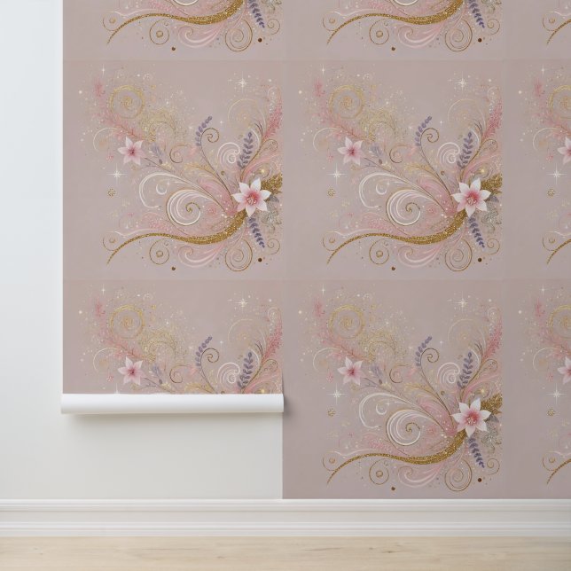 Pastel Shade Floral Motief Ontwerp Behang (Applicatie)