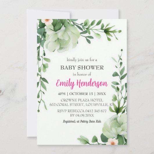 Pastel Shade of Mint Greenery Baby shower Lijst Kaart (Voorkant)