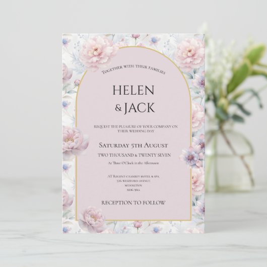 Pastel Shades bruiloft uitnodiging (Staand voorkant)