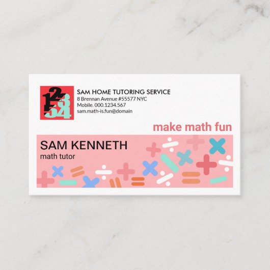 Pastel Shades Wiskunde Symbols Wiskunde Tutor Visitekaartje (Voorkant)