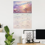 Pastel Shoreline 2026 Calendar with Seashells  Poster (Thuiskantoor)