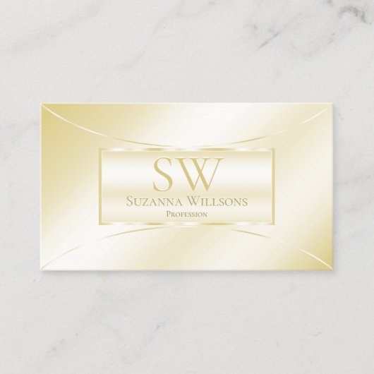 Pastel Silk Gold, gedecorbeerd met monogram en fot Visitekaartje (Voorkant)