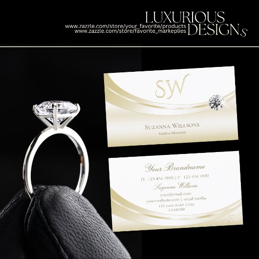 Pastel Silk Gold White met monogram en diamant Visitekaartje